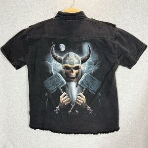 Spiral Direct Mens XXL Black Pearl Snap Shirt Undead Viking Thors Hammer Raw Hem